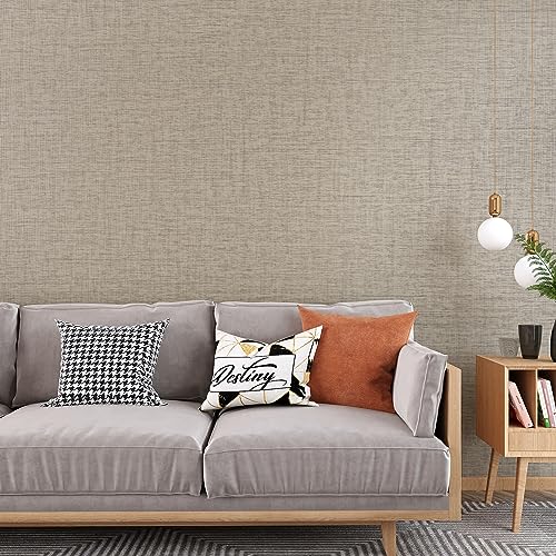 VEELIKE Tan Grasscloth Peel and Stick Wallpaper Textured Grasscloth Wallpaper for Bedroom Bathroom 15.7''x118'' Removable Grass Cloth Linen Wall Paper Self Adhesive Brown Contact Paper for Walls - size: 15.7" x 118"