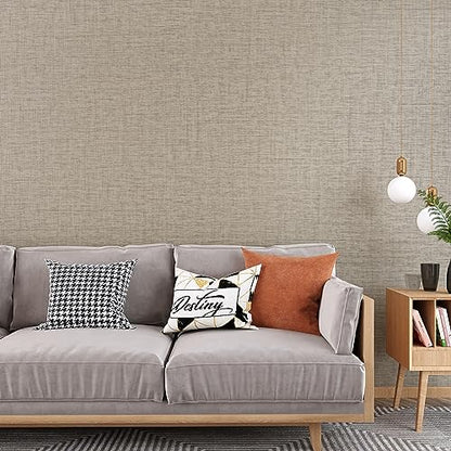 VEELIKE Tan Grasscloth Wallpaper Prepasted Grasscloth Peel and Stick Wallpaper Brown Contact Paper for Walls Cabinets 15.7''x354'' Self Adhesive Removable Brown Linen Wallpaper for Bedroom Living Room - size: 15.7" x 354"