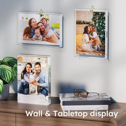 AITEE 4x6 Acrylic Picture Frames 3 Pack: 20% Thicker Block, Clear Picture Frames Freestanding Double Sided Magnetic Acrylic Lucite Frameless Transparent Square Photo Frame Gift for Wall and Desktop Display - size: 4X6