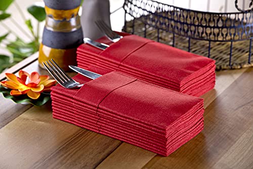Moyes Home Red Disposable Dinner Napkins with Pocket - Linen-Feel Pre-Folded Cloth-Like Paper Napkins for Silverware, Weddings, Dinner Parties, 16x16 in, Pack of 50 - color: Red