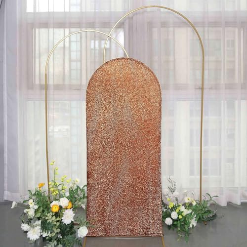 Efavormart 5ft Shiny Antique Gold Spandex Fit Round Top Backdrop Frame Stand Cover, 2-Sided Metallic Sparkly Wedding Arch Cover - color: Antique, size: 5 FT