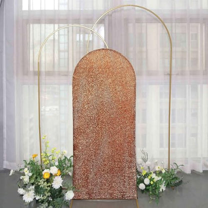 Efavormart 5ft Shiny Antique Gold Spandex Fit Round Top Backdrop Frame Stand Cover, 2-Sided Metallic Sparkly Wedding Arch Cover - color: Antique, size: 5 FT