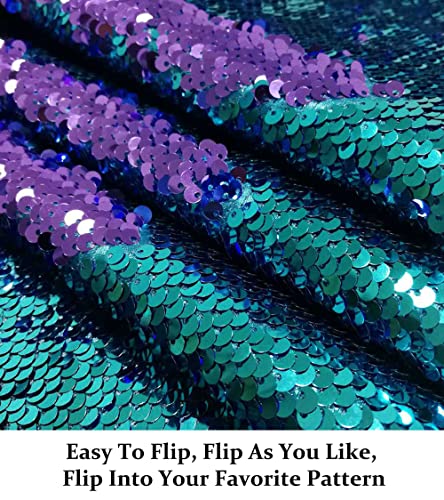 DUOBAO Sequin Fabric Reversible by The Yard Turquoise to Lavender Sequins Mermaid Sequence Material Fabrics Backdrop for Pictures Teal - color: Lavender to Aqua, size: 1 Yard