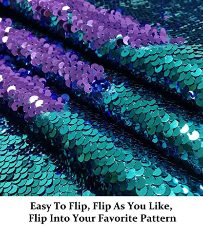 DUOBAO Sequin Fabric Reversible by The Yard Turquoise to Lavender Sequins Mermaid Sequence Material Fabrics Backdrop for Pictures Teal - color: Lavender to Aqua, size: 1 Yard