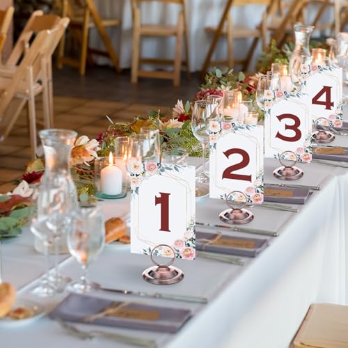 MotiMind 24 Pcs Table Number Holders-Metal Place Card Holders Table Number Stands Tabletop Sign Stands for Photos, Menu, Memo, Notes, Wedding, Restaurant, Banquet, Birthday(Antique Copper) - color: Antique Copper