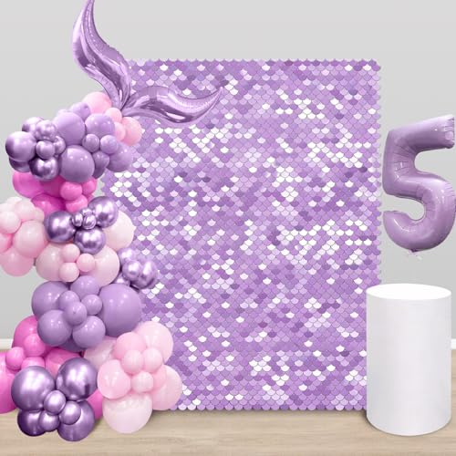Light Purple Shimmer Wall Backdrop 24 Panels Sequin Backdrop Photography Backdrops Wall Panels for Birthday Wedding Engagement Mermaid Wall Disco Backdrop Decoration - color: Light Purple, size: 6ftx4ft