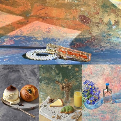 6PCS Non-Wrinkle Product Photography Backdrops: Tabletop Photo Backdrop Gradient Cloth, 31x21in Flat Lay Seamless Props for Food Jewelry Cosmetics - color: Retro Oil Painting
