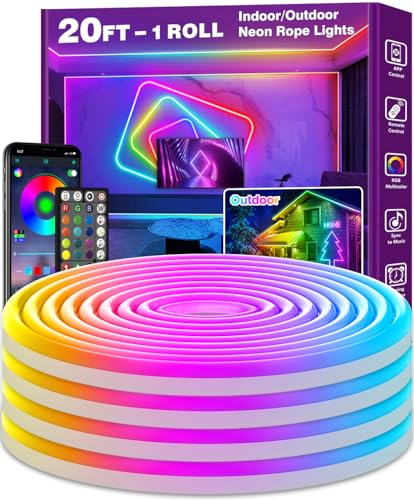 AILBTON 20Ft Neon Rope Lights,Flexible Led Rope Lights Control with App/Remote,Multiple Modes Music Sync Gaming RGB Led Neon Lights for Bedroom Outdoor - size: 20FT Neon Rope Lights