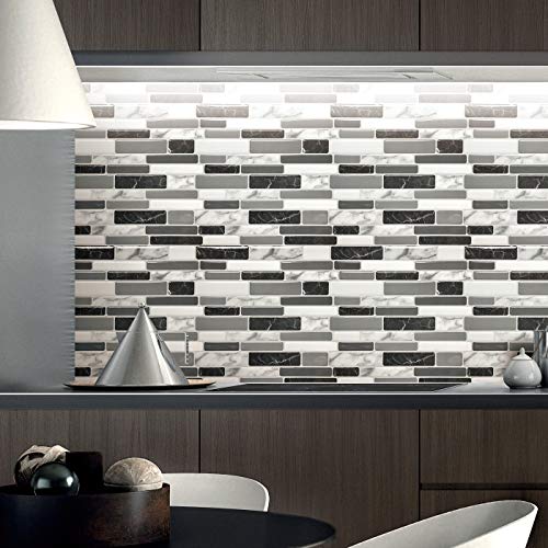 Art3d 10-Sheet Peel and Stick Kitchen Backsplash Tiles, 12"x12" Self-Adhesive Marble Grey Wall Tiles for Kitchen and Bathroom - color: Gray Marble, size: 12" x 12" (10 Sheets)