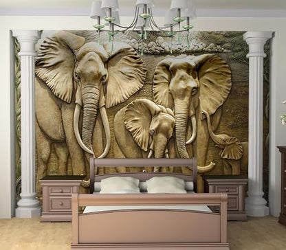 Cliouar-Elephant Art,Harmonious Family,Mural Wallpaper Peel and Stick 160" x 114" - color: No.12, size: 160" x 114"