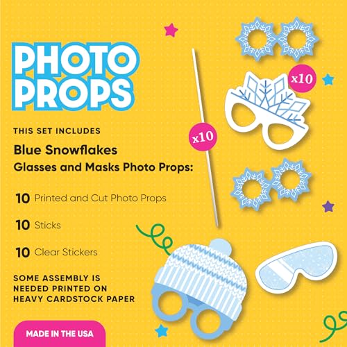 Big Dot of Happiness Blue Snowflakes Glasses and Headpieces - Paper Card Stock Winter Holiday Party Photo Booth Props Kit - 10 Count - color: Blue Snowflakes