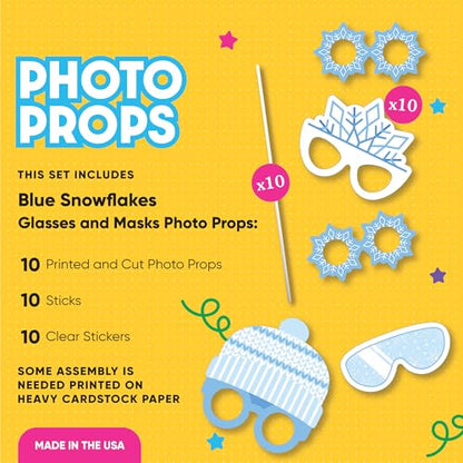Big Dot of Happiness Blue Snowflakes Glasses and Headpieces - Paper Card Stock Winter Holiday Party Photo Booth Props Kit - 10 Count - color: Blue Snowflakes