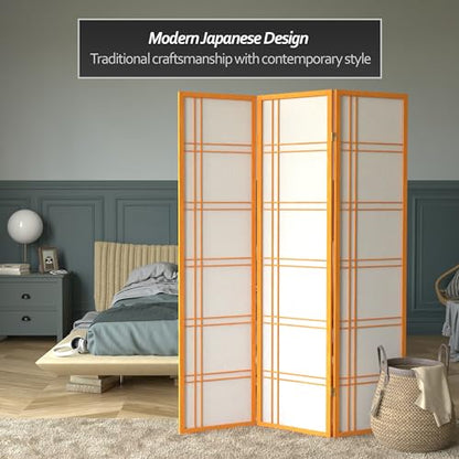 Red Lantern 6 ft. Tall Double Cross Shoji Screen - Honey - 3 Panels - color: Honey, size: 3 Panel