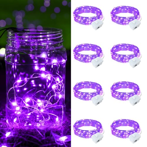 8 Pack Purple Fairy Lights Battery Operated, 7ft 20 LED Mini String Twinkle Lights for Christmas Halloween Mason Jars Party Centerpiece Table Decorations (8, Purple) - color: Purple