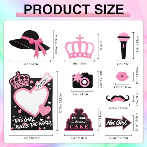 Hot Pink Glitter Photo Booth Props 31 Count, for Birthday Wedding Bachelorette Single Parties, Rose Golden Cute Funny Designs Birthday Decoration for Women Girls Bday Party Supplies