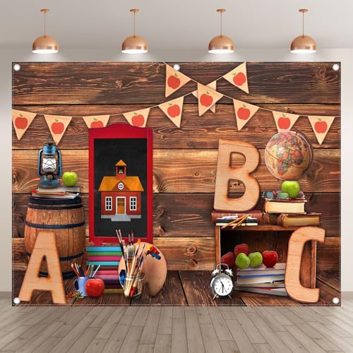 8x6ft Back to School Photography Backdrop ABC Letter Vintage Wooden House Background Welcome Kids Kindergarten Classroom Photo Banner Indoor Shooting Props - size: 8'x6'