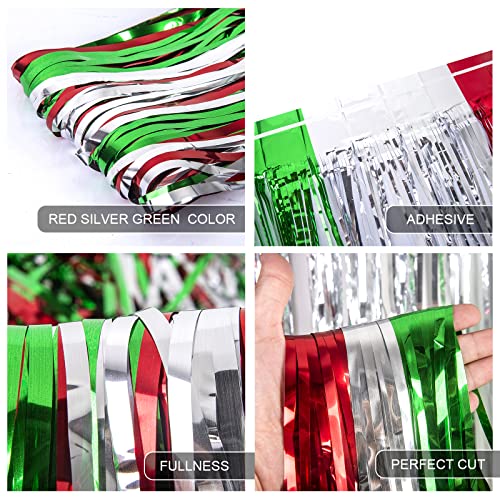 LOLStar 3 Pack Christmas Party Decorations 3.3 x 6.6ft Foil Fringe Curtains Red Silver Green Tinsel Metallic Photobooth Props Backdrop Streamers for Christmas in July, New Year, Ugly Sweater Party - size: 3 PACK
