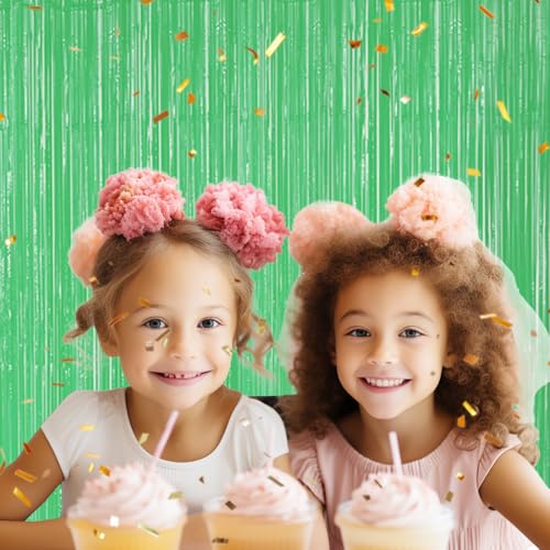 DECOCKRAT 3 Pack Foil Fringe Backdrop - Pastel Light Green Shiny Tinsel Curtains for Party Decoration/Photo Booth Props - 3.3x8.2 FT Metallic Foil Backdrop for Birthday, Wedding, Graduation, Christmas - color: Pastel Light Green