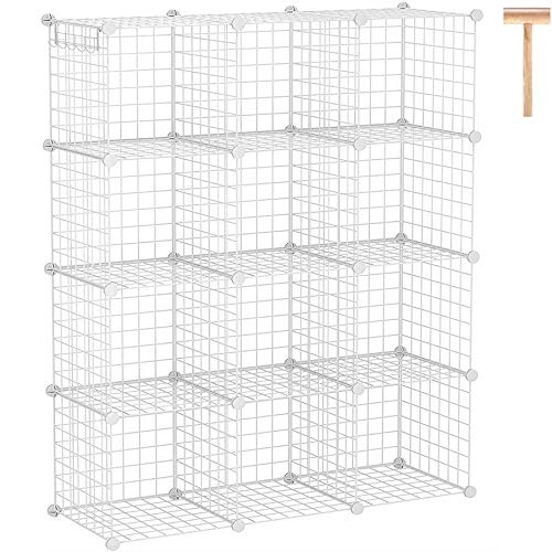 C&AHOME Wire Cube Storage, 12-Cube Storage Organizer Metal, C Grids Storage Bins Shelving, Modular Bookshelf Shelf, Closet Cabinet Ideal for Bedroom, Office 36.6”L x 12.4”W 48.4”H White - color: White