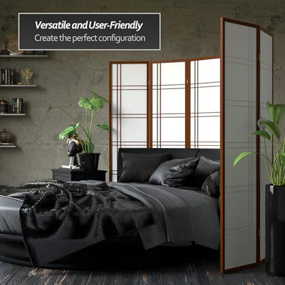 Red Lantern 6 ft. Tall Double Cross Shoji Screen - Walnut - 5 Panels - color: Walnut, size: 5 Panel