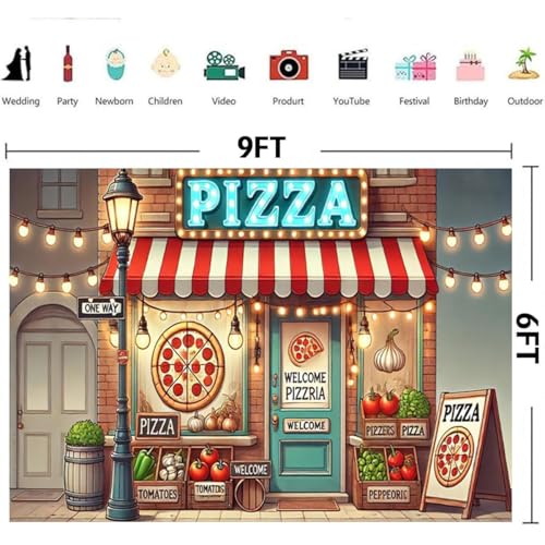 Vintage Italian Pizzeria Backdrop Vegetables Foods Background Kids Cooking Theme Pizza Party Decorations Family Night Birthday Party Pizza Party Supplies Favors Booth Props (C, 9X6FT) - color: C, size: 9X6FT