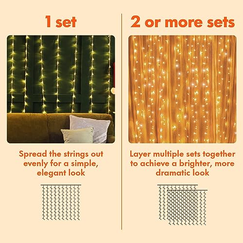 Twinkle Star 300 LED Window Fairy Curtain String Lights, 8 Modes Fairy Lights for Bedroom Wedding Party Home Garden Outdoor Indoor Wall Decorations, Warm White, 2 Pack - size: 300 LED-2PACK