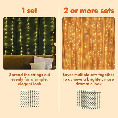 Twinkle Star 300 LED Window Fairy Curtain String Lights, 8 Modes Fairy Lights for Bedroom Wedding Party Home Garden Outdoor Indoor Wall Decorations, Warm White, 2 Pack - size: 300 LED-2PACK
