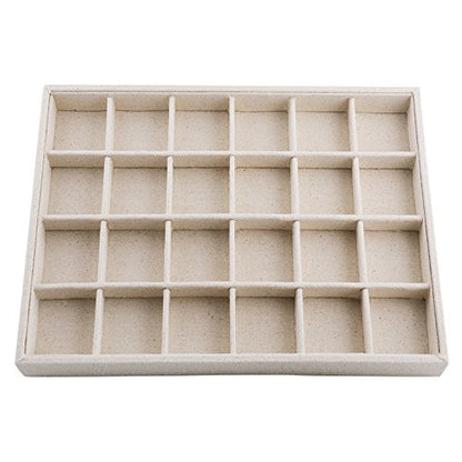 Oirlv Stackable Linen Jewelry Tray Adjustable 24 Grid Jewelry Storage Case for Drawer or Showcase - size: 24 Grids