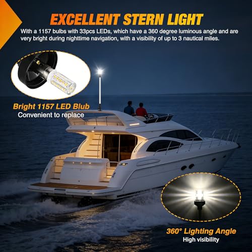 Nilight Marine Boat Stern Light 24Inch White Fold Down Anchor Lights 12V 24V Waterproof 360° Lighting Navigation Lamp for Fishing Ship Sailboat Yacht Pontoon Speedboat Dinghy - color: 24Inch Boat Stern Light