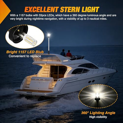 Nilight Marine Boat Stern Light 24Inch White Fold Down Anchor Lights 12V 24V Waterproof 360° Lighting Navigation Lamp for Fishing Ship Sailboat Yacht Pontoon Speedboat Dinghy - color: 24Inch Boat Stern Light