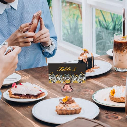 Fulmoon 24 Pcs Mini Table Number Holders Place Card Holders 1.5 Inch Steel Table Sign Stands for Wedding Graduation Reception Restaurant Home Photo Picture Office Memo (Red Bronze) - color: Red Bronze