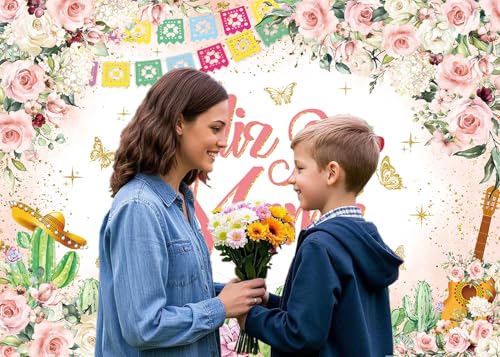 Feliz Dia Mama Banner Backdrop 8x6FT Mexican Happy Mother's Day Photography Background Pink Flowers Cactus Best Mom Ever Party Decorations Supplies Photo Props - size: 8x6FT