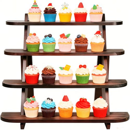 Wooden Cupcake Stand, 4 Tier Shelf Earring & Ring Holder Stands,Tiered Tray Stand Display Shelf Display Riser, Table Display Stand For Vendors, Perfume Organizer, Fragrance Shelf, Spice Rack - color: Walnut-4Tier