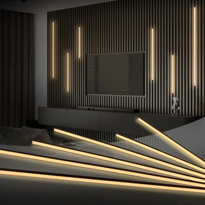 HAMRVL Black LED Recessed Lighting Kit - 6pcs DC12V Warm White Slat Wall Lights with Smart Switch,3000k Self-Adhesive Wall Panel Lights for Wood Slat Wall Panels, Headboards, Stairs, Media Wall Panels - color: black - Warm White 3000k, size: 42in+26in+18i
