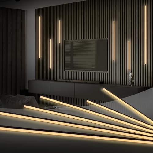 HAMRVL Black LED Recessed Lighting Kit - 6pcs DC12V Warm White Slat Wall Lights with Smart Switch,3000k Self-Adhesive Wall Panel Lights for Wood Slat Wall Panels, Headboards, Stairs, Media Wall Panels - color: black - Warm White 3000k, size: 42in+26in+18i