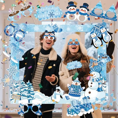Winter Wonderland Photo Booth Props - Winter Wonderland Party Favors Winter Party Decorations Snowman Photo Booth Props for Christmas Holiday Baby Shower Birthday Supplies
