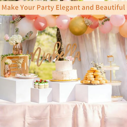 ABenkle 6Pcs White Acrylic Buffet Risers, Buffet Table Risers and Stands, Food Risers Display Shelf for Party Catering Dessert Cupcake,Cube Display Box with Mini Sign - size: 8",7",6",5",4",3"
