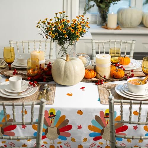 Gatherfun Turkey Thanksgiving Party Supplies - 3 Pack Disposable Plastic Tablecloth, 54”x108” Table Cover Ideal for Autumn and Thanksgiving Party Decorations - style: thanksgiving