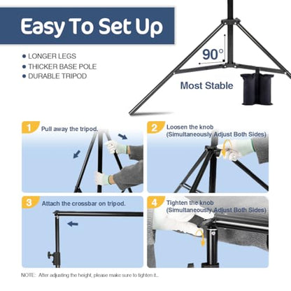 Kate Backdrop Stand Kit for Photography, 10x8.5ft(WxH) Adjustable Heavy Duty Photo Background Stand with 8 Clamps and 2 Sandbags, Back Drop Support System Stand for Backdrop Parties - color: Tripods with Telescopic Crossbar