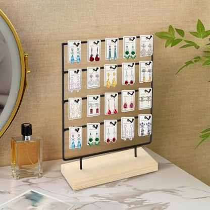 Earring Display Stand for Selling, Wood Earring Rack Display Holder Stand, 4 Tier 20 Hooks Jewelry Display for Selling with 40pcs Earring Cards, Bracelets, Rings, Necklaces - color: Black