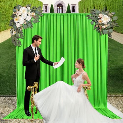 10ft x 10ft Emerald Green Backdrop Curtains for Parties, Fabric Satin Background Curtain with Rod Pockets for Weddings, Birthday, Baby Shower, Photography, Graduation Party Backdrop Drapes, 2 Panels - color: Emerald Green