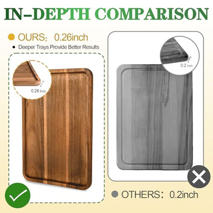 2 Pcs Acacia Wood Serving Tray, Charcuterie Boards Rectangular Wooden Platter, Large Serving Tray Wood Kitchen Display Tray for Food, Cookie, Dessert, Fruit, Snack, Vegetable, 13" x 9" x 0.6" - size: 13*9 inch