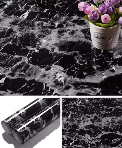 Yancorp 16"x394" Black Contact Paper Black Peel and Stick Wallpaper Marble Stick on Kitchen Counter Tops Self Adhesive Removable Wallpaper - color: Black, size: 16" x 394"