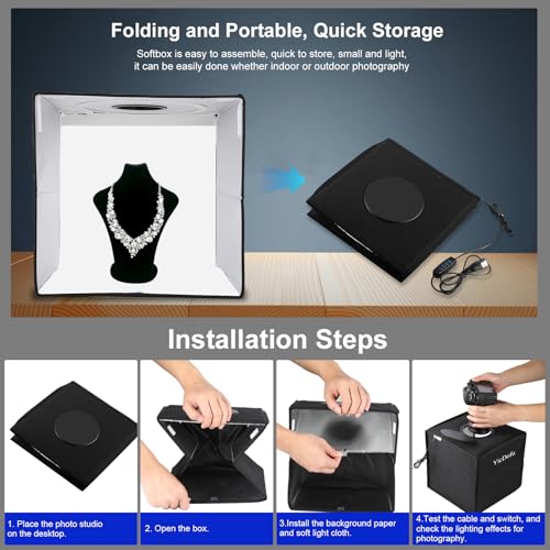 16 Inch Photo Light Box, CRI>90 Photography Shooting Tent with 224 LED Beads Dimmable 3200K-6500K, 6 Color Backdrops Portable Product Photography Studio - size: 16" x 16" x 16"