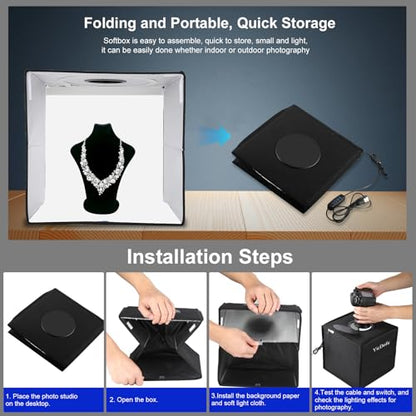 16 Inch Photo Light Box, CRI>90 Photography Shooting Tent with 224 LED Beads Dimmable 3200K-6500K, 6 Color Backdrops Portable Product Photography Studio - size: 16" x 16" x 16"