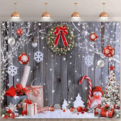 Fabric 10x8ft Christmas Photography Backdrop Winter Rustic Wood Background Xmas Tree Snow Wall Santa Party Decoration Holiday Photo Banner Props - size: 10'x8'