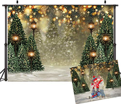 Mocsicka Winter Forest Landscape Backdrop Snowy Christmas Pine Tree Halo Spots Photography Background Winter Wonderland Forest Family Party Wall Decoration Photo Studio Props (5x3ft) - size: 5x3ft