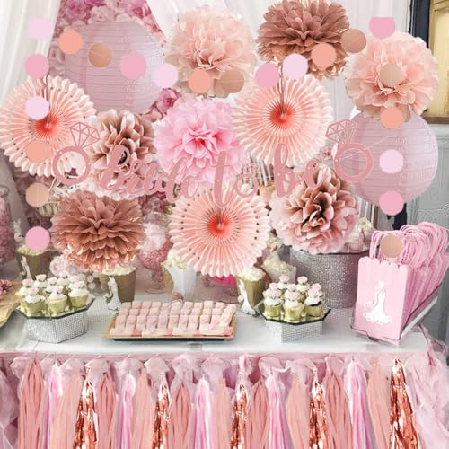 Pink Bachelorette Party Decorations Rose Gold Bride to Be Light Pink Rose Gold Bridal Shower Decorations Dusty Rose Pom Poms Peach Fans Lanterns with Tassel Garland Bride to Be Banner for Wedding