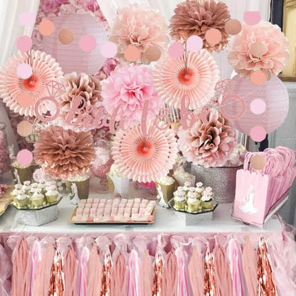 Pink Bachelorette Party Decorations Rose Gold Bride to Be Light Pink Rose Gold Bridal Shower Decorations Dusty Rose Pom Poms Peach Fans Lanterns with Tassel Garland Bride to Be Banner for Wedding