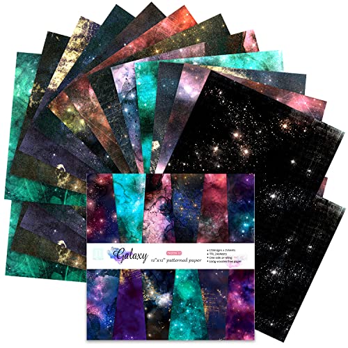 BLEDS Scrapbook Paper, 24 Sheets Craft Scrapbooking Paper Pad 12x12 Inch Galaxy Pattern Single-Side Printing Cardstock Paper Supplies for Crafting Card Making Decorative Background Art Abum - color: 12x12 Starry Sky